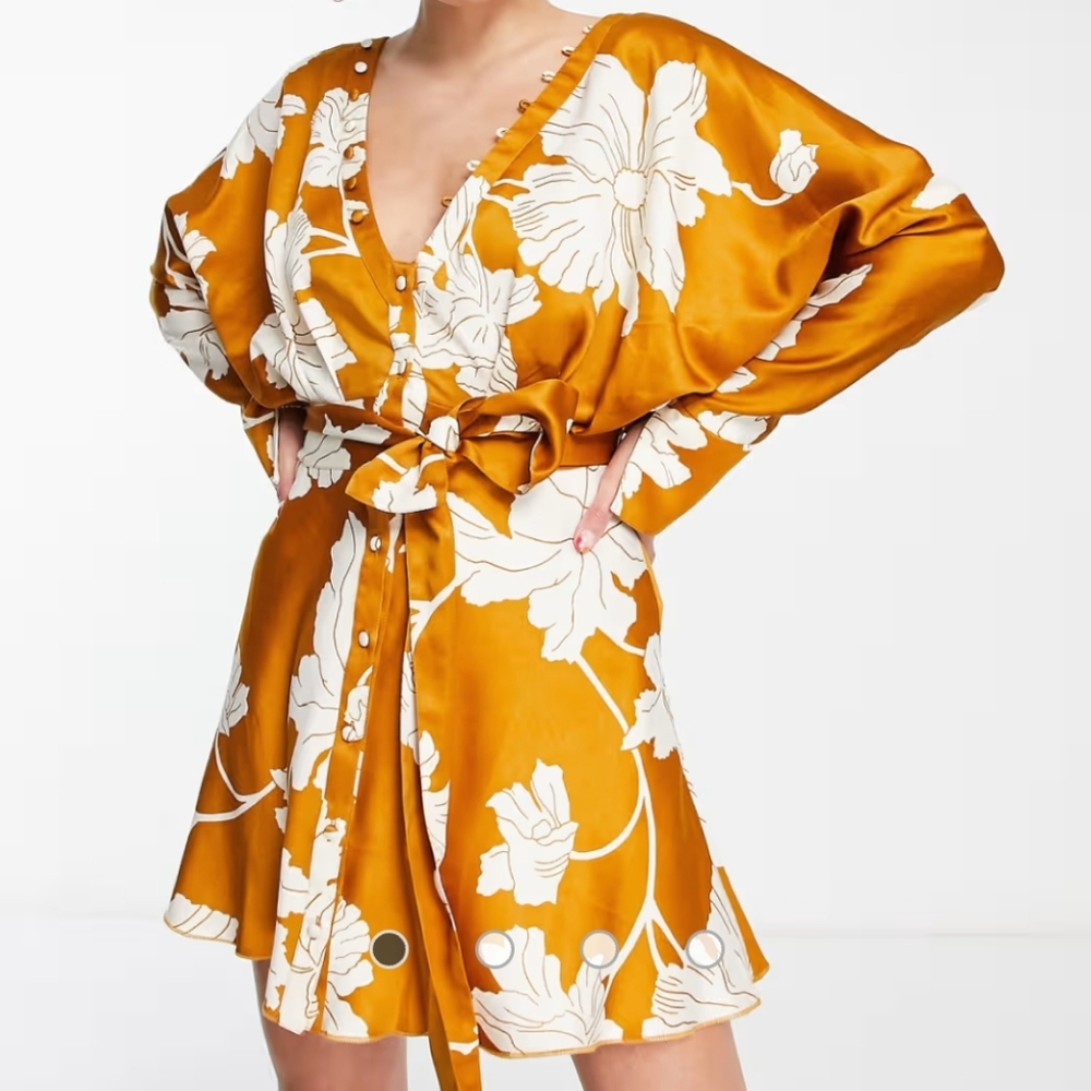 ASOS design satin floral bat wing dress
